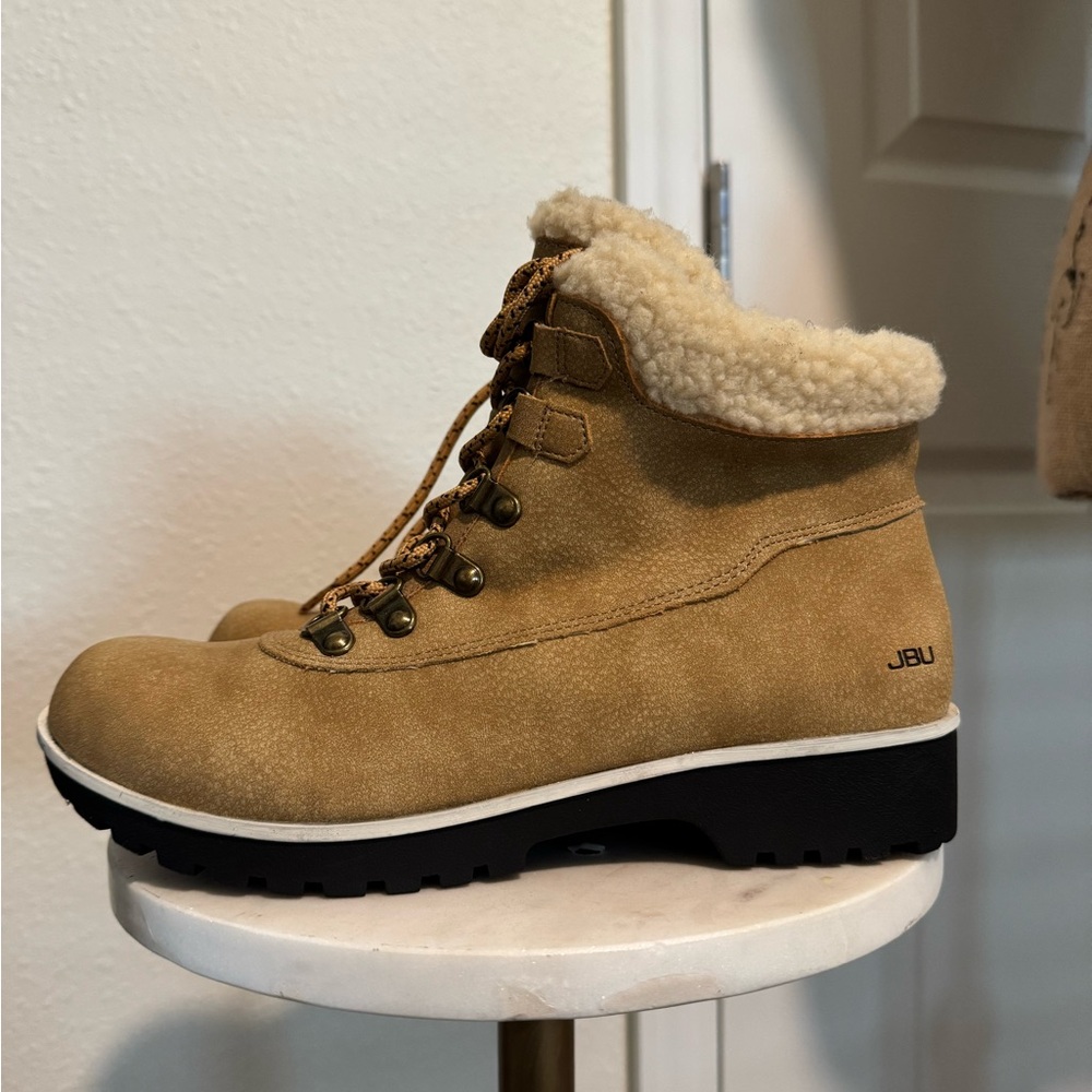 JBU Camel Ankle Boots with Shearling Trim